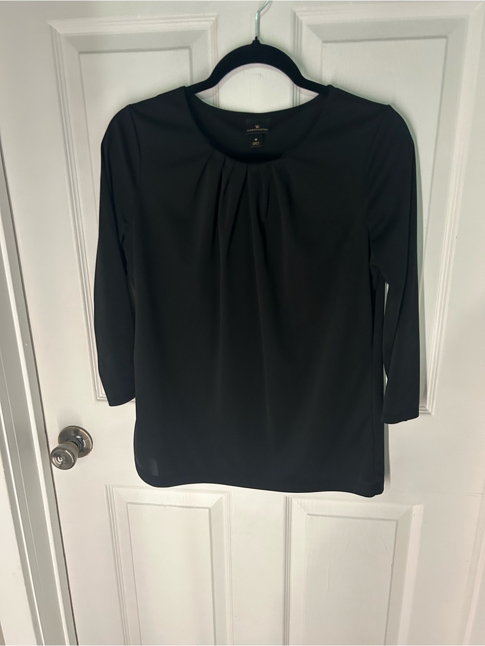 Worthington classic Black Pleated-Neck Women's Top - Size Medium